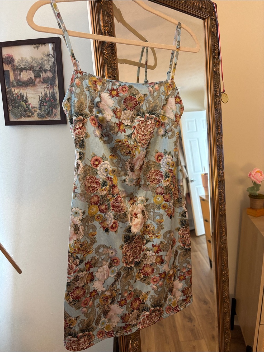 Floral Mini Slip Baby Blue Dress
